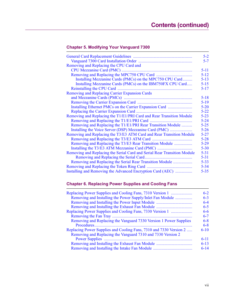 Contents (continued) | Vanguard Managed Solutions Vanguard 7300 Series User Manual | Page 7 / 227