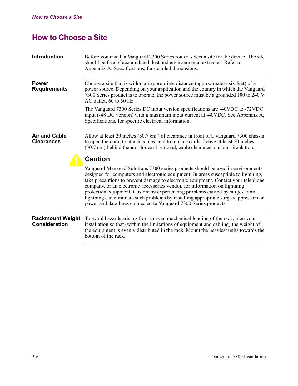 How to choose a site, Caution | Vanguard Managed Solutions Vanguard 7300 Series User Manual | Page 80 / 227