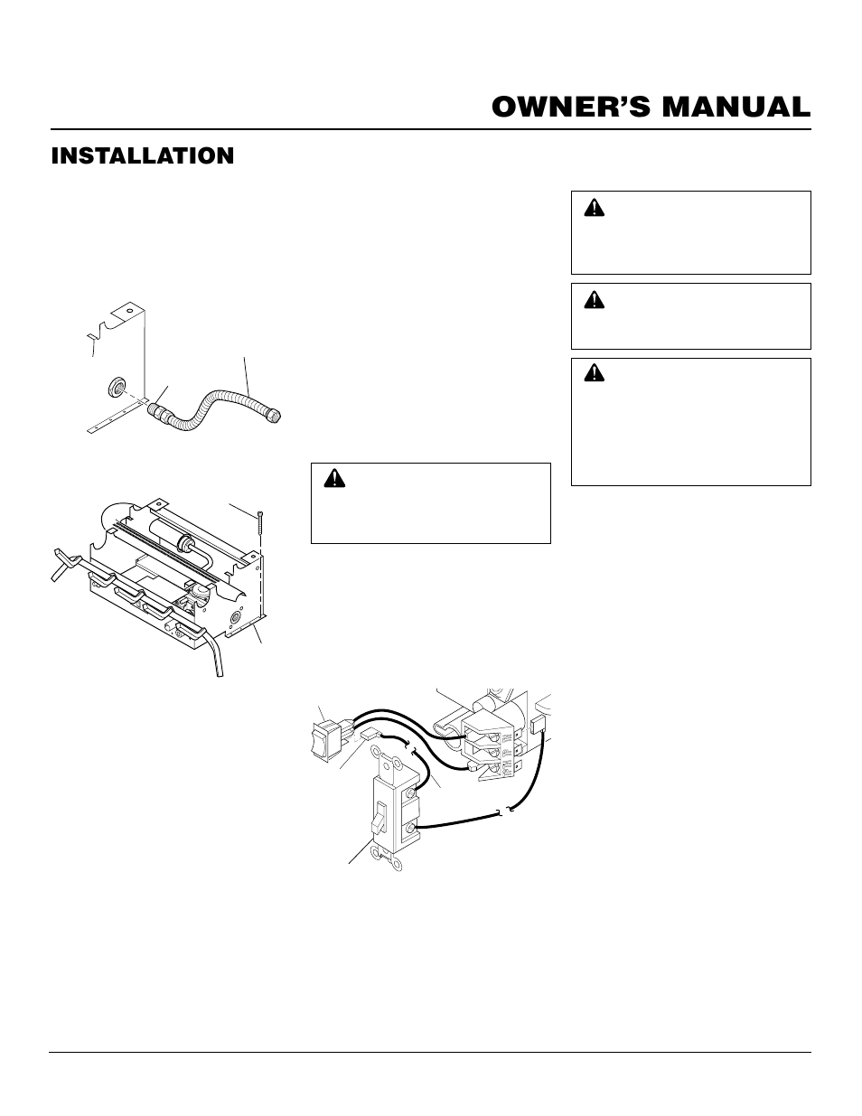 Owner’s manual, Installation, Continued | Installing gwms2 (optional) wall mounted switch, Connecting to gas supply | Vanguard Managed Solutions VYS30PWA User Manual | Page 11 / 26