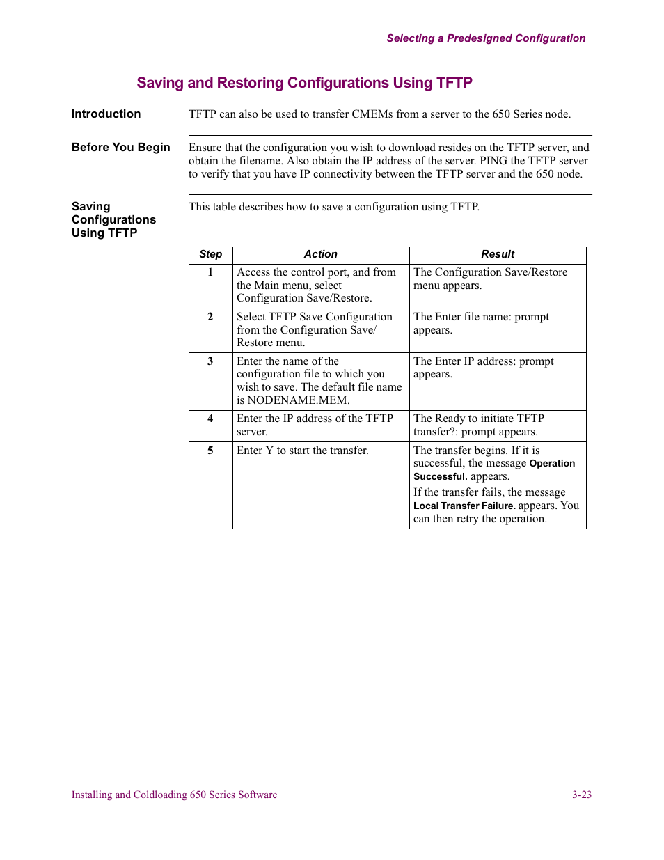 Saving and restoring configurations using tftp | Vanguard Managed Solutions 650 User Manual | Page 61 / 82