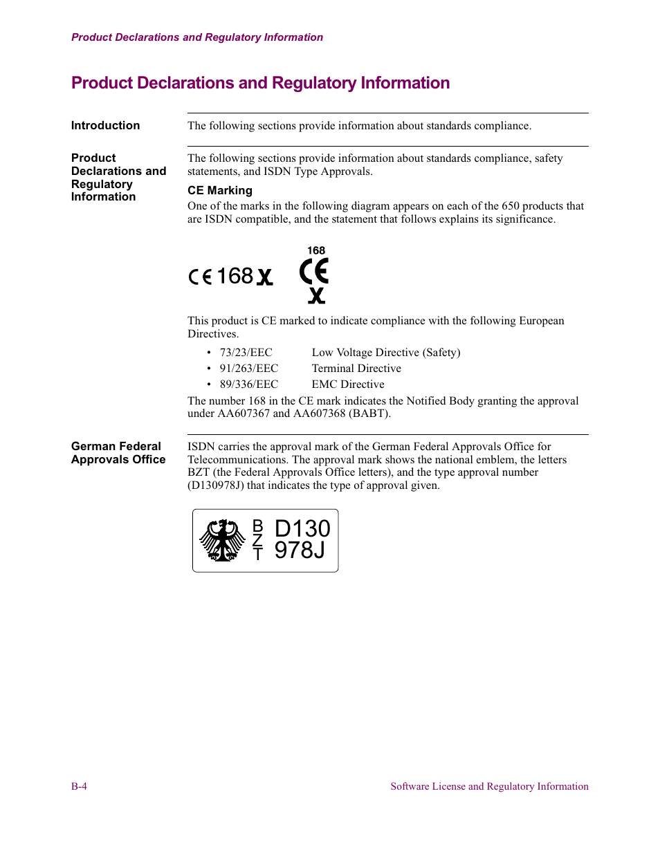 Product declarations and regulatory information, Bz t | Vanguard Managed Solutions 650 User Manual | Page 74 / 82