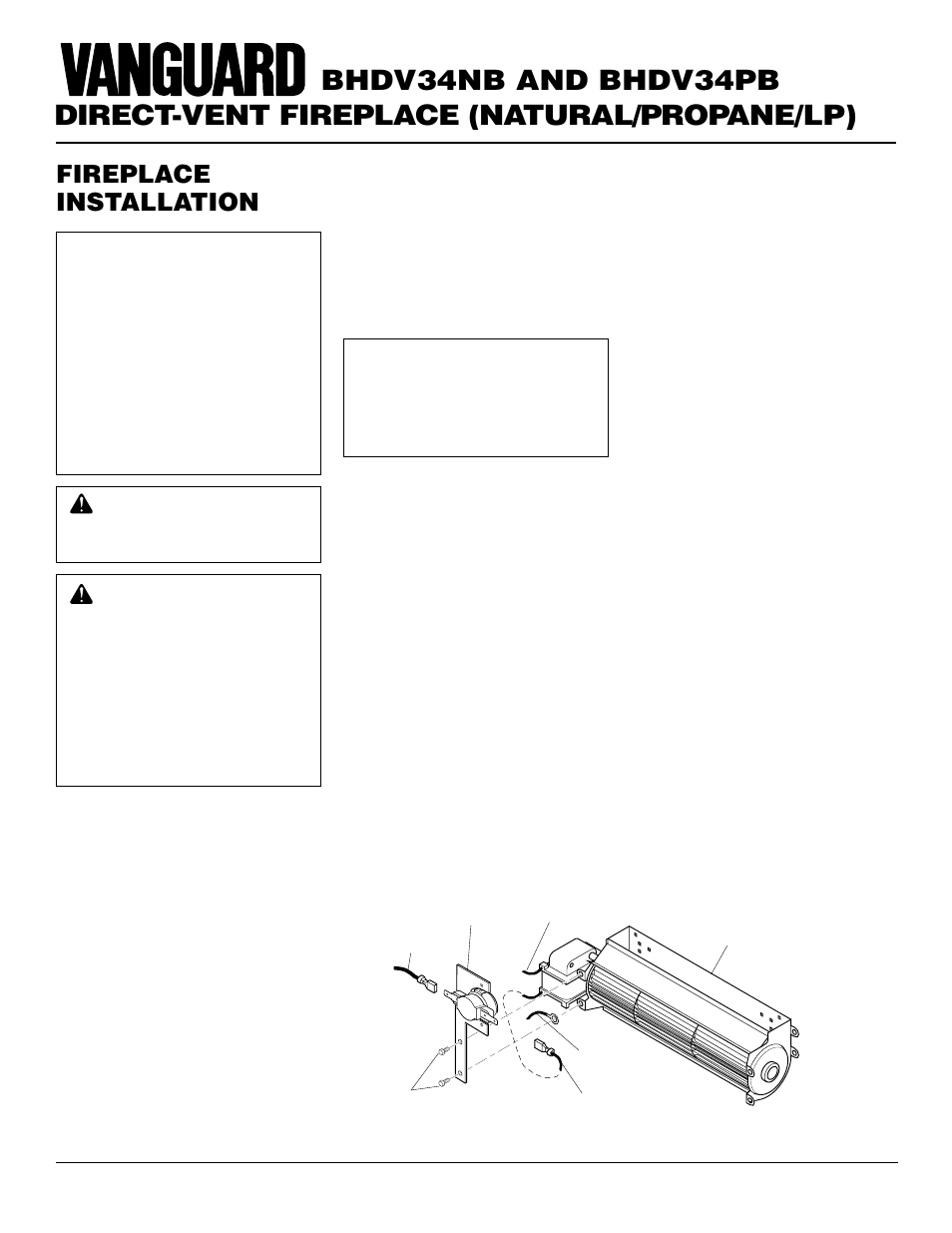 Direct-vent fireplace (natural/propane/lp), Bhdv34nb and bhdv34pb, Fireplace installation | Vanguard Managed Solutions BHDV34PB User Manual | Page 16 / 38