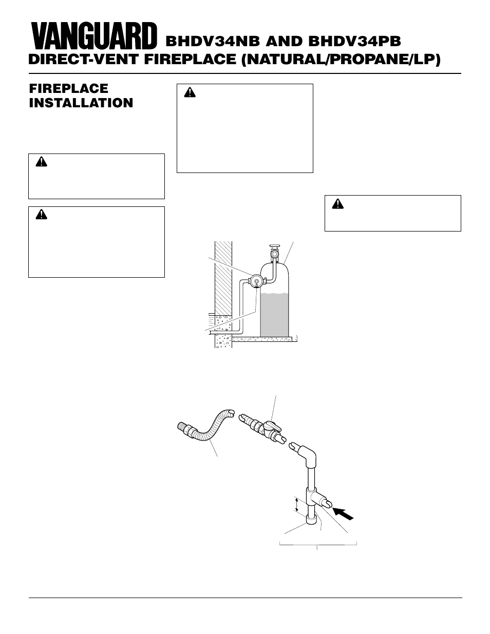 Direct-vent fireplace (natural/propane/lp), Bhdv34nb and bhdv34pb, Fireplace installation | Continued | Vanguard Managed Solutions BHDV34PB User Manual | Page 18 / 38