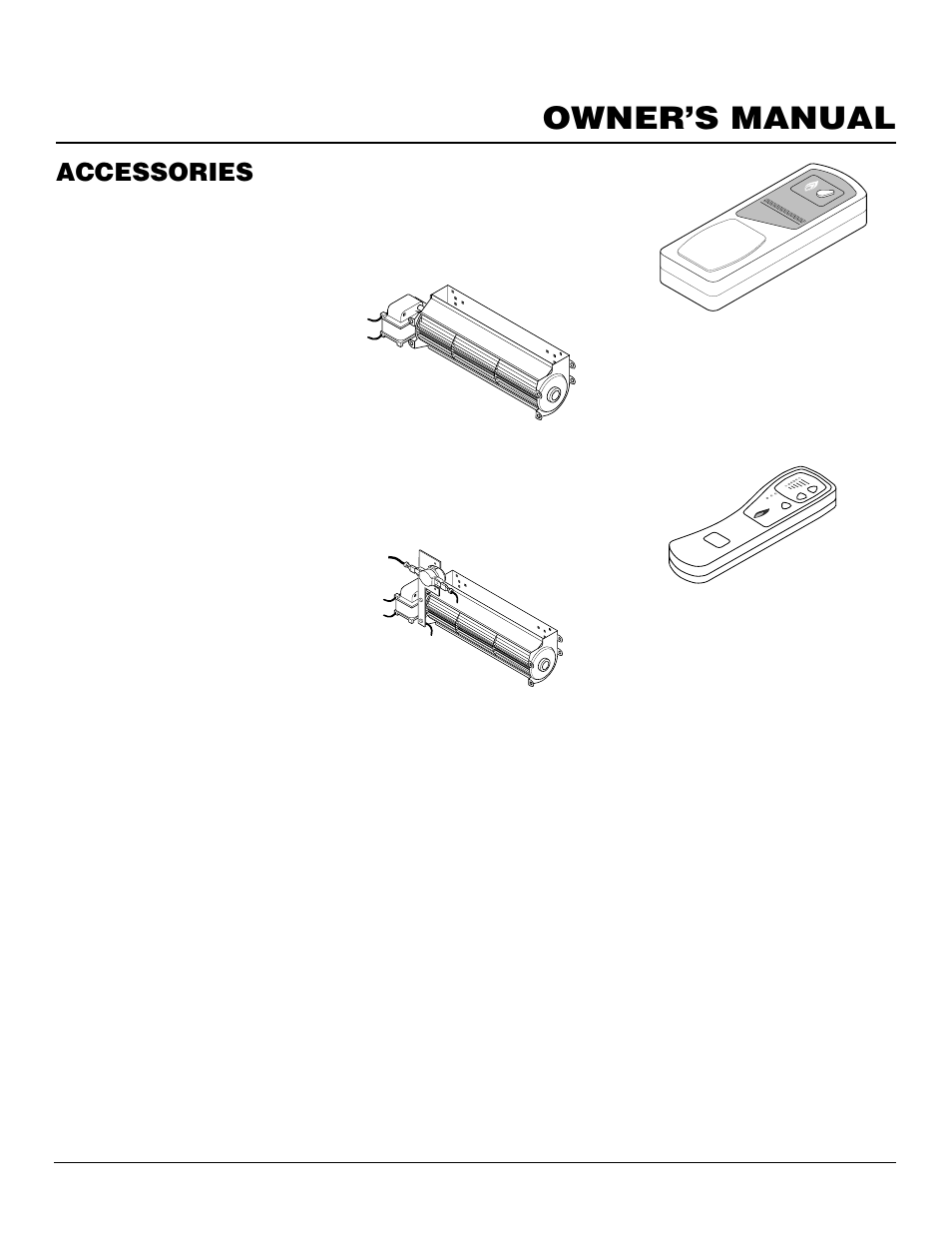 Owner’s manual, Accessories, Continued | Manual blower kit ga3700, Thermostatically- controlled blower kit da3610ta, Duplex outlet kit ga3555 (not shown), Brass perimeter trim kit - ga6090 (not shown), Brass louver kit d6034 (not shown), Brick liner d8037a (not shown), On/off wall mount switch - gwms2 (not shown) | Vanguard Managed Solutions BHDV34PB User Manual | Page 35 / 38