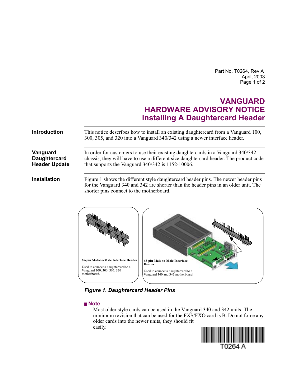 Vanguard Managed Solutions Daughtercard Header User Manual | 2 pages