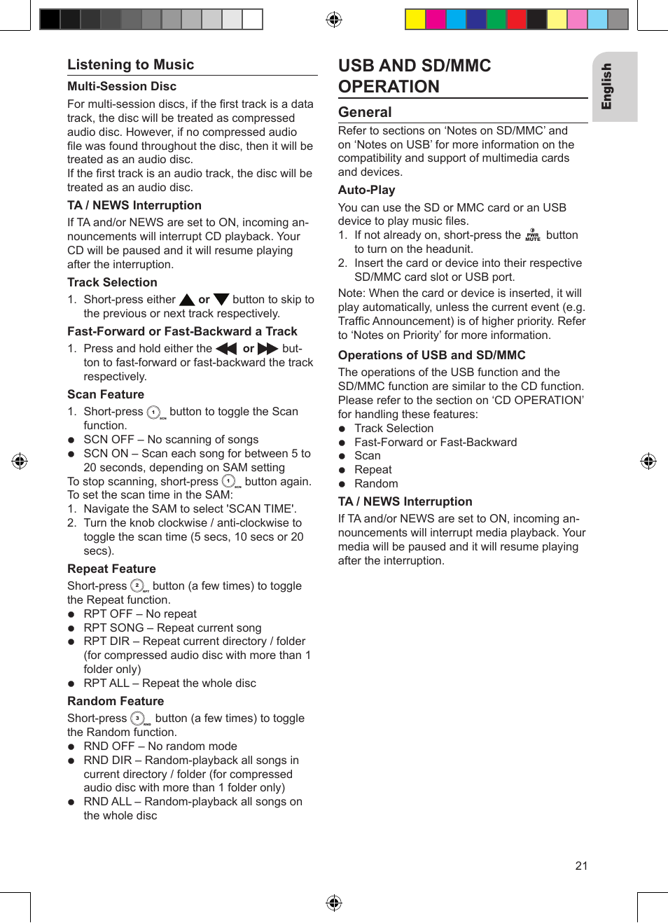 Usb and sd/mmc operation, Listening to music, General | VDO Dayton CD 2327 G User Manual | Page 21 / 29