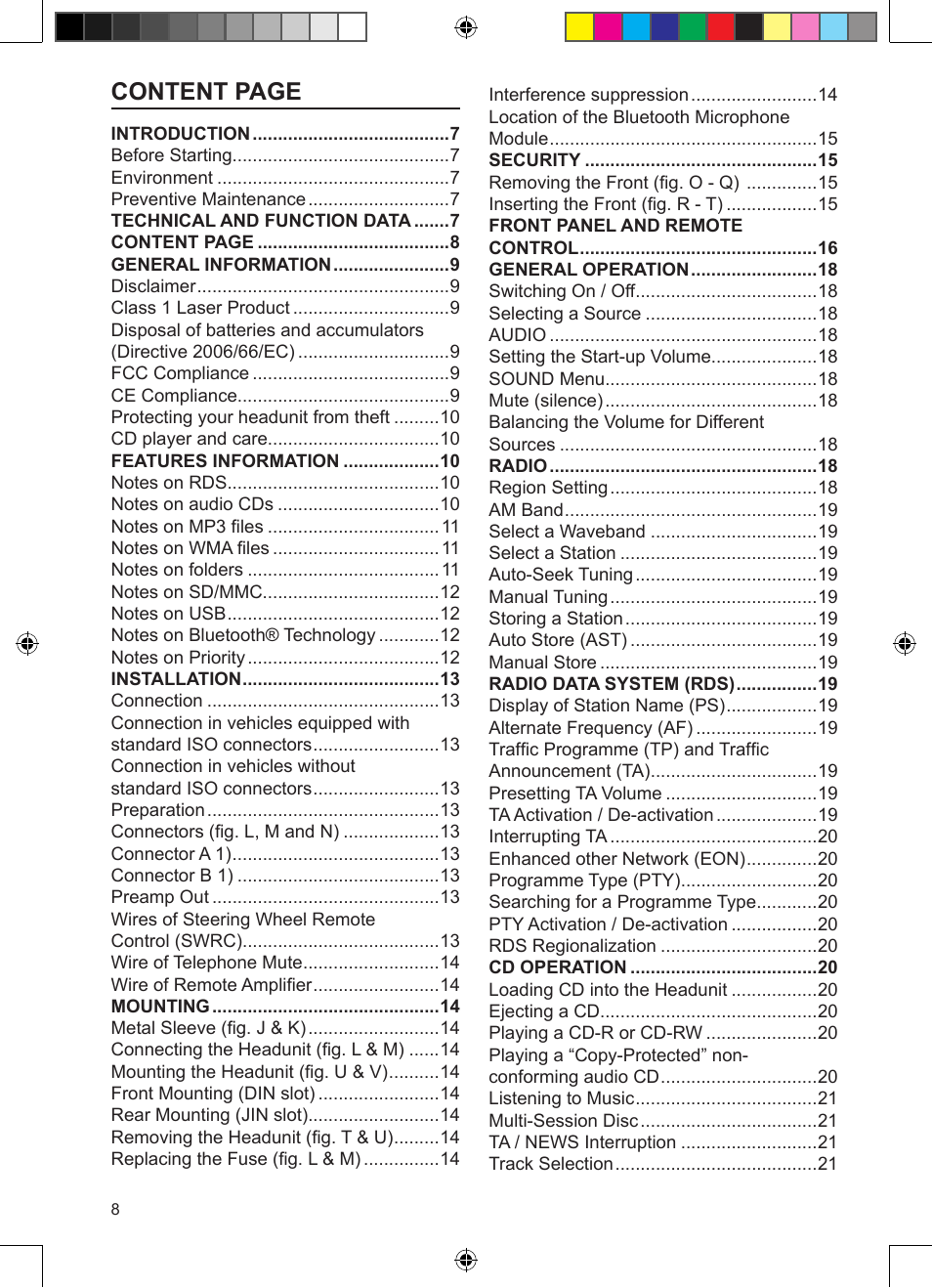 Content page | VDO Dayton CD 2327 G User Manual | Page 8 / 29