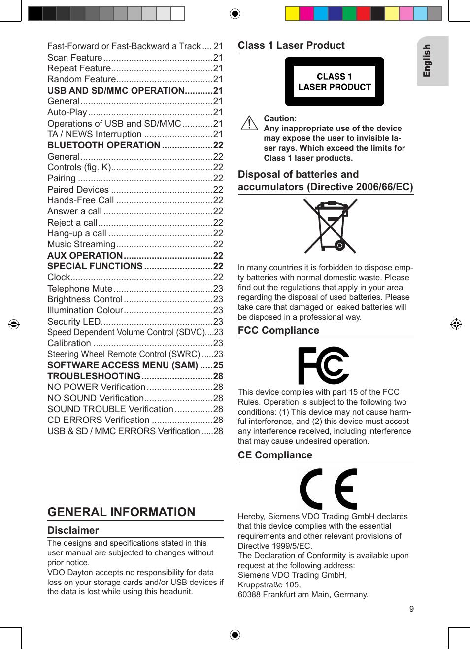 General information | VDO Dayton CD 2327 G User Manual | Page 9 / 29