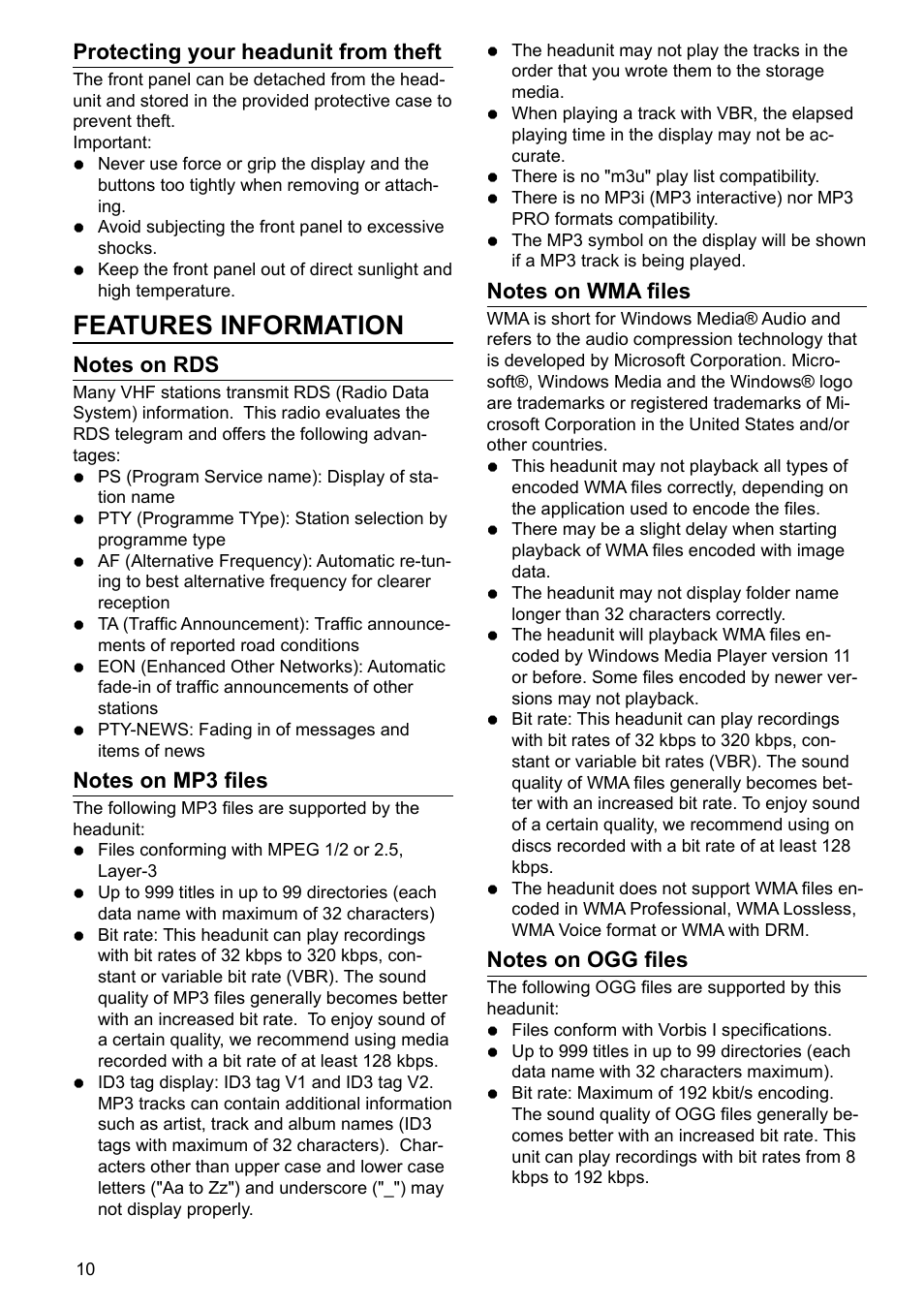 Features information | VDO Dayton TR 7327 B User Manual | Page 9 / 26