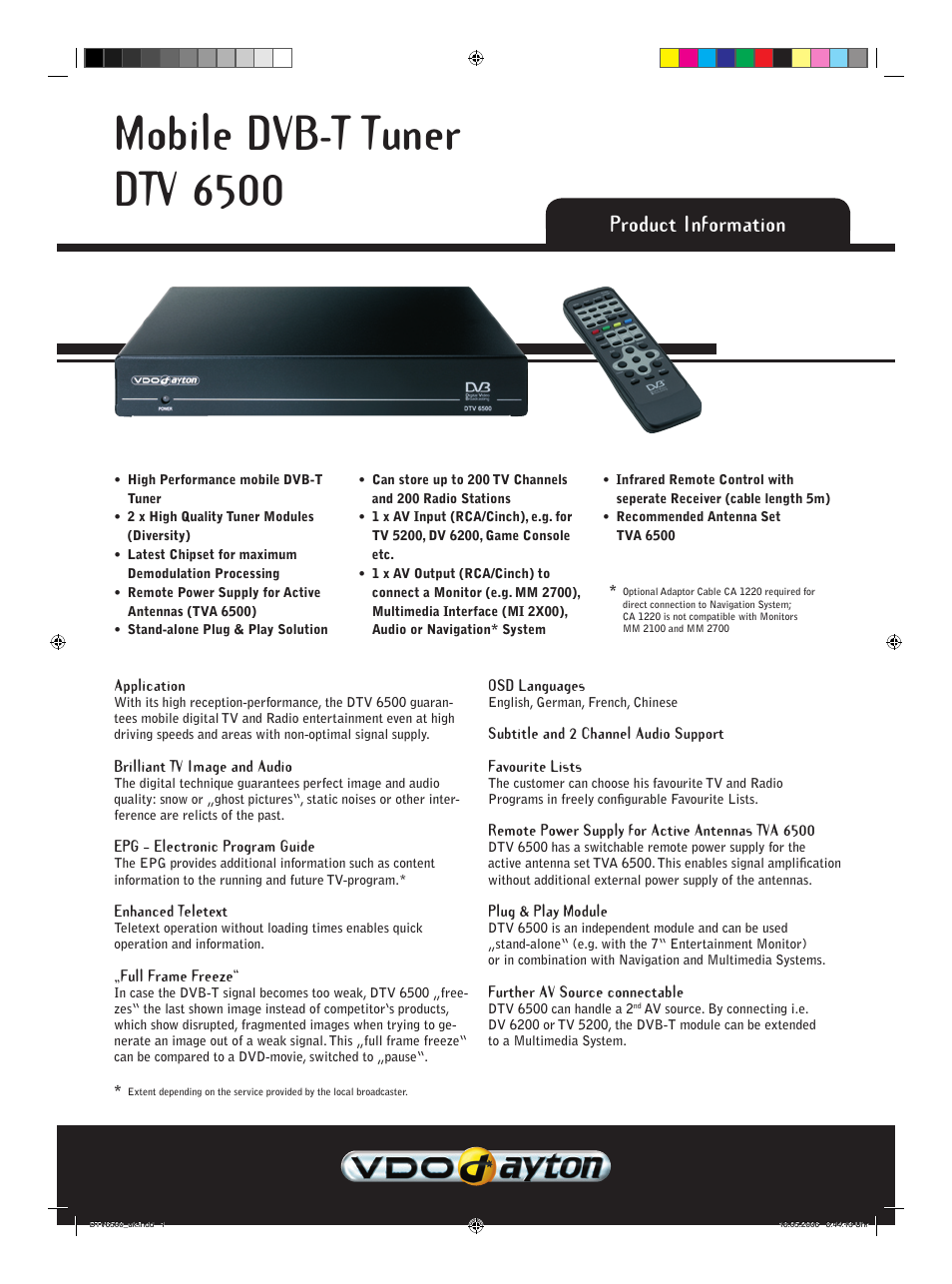 VDO Dayton DTV 6500 User Manual | 3 pages