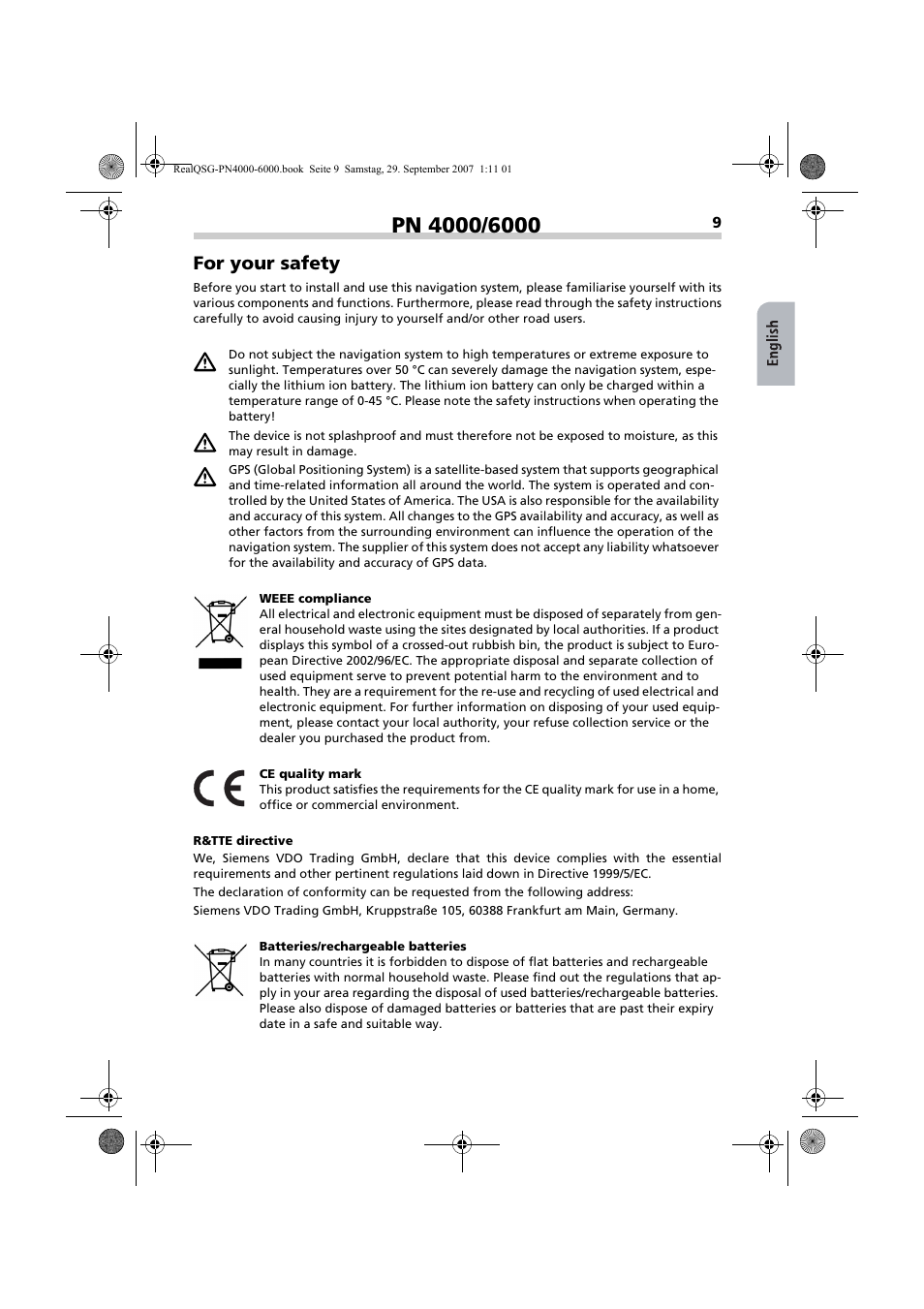 Vdodayton_ifu_pn4000-6000_en.pdf, For your safety | VDO Dayton PN 4000 User Manual | Page 2 / 9