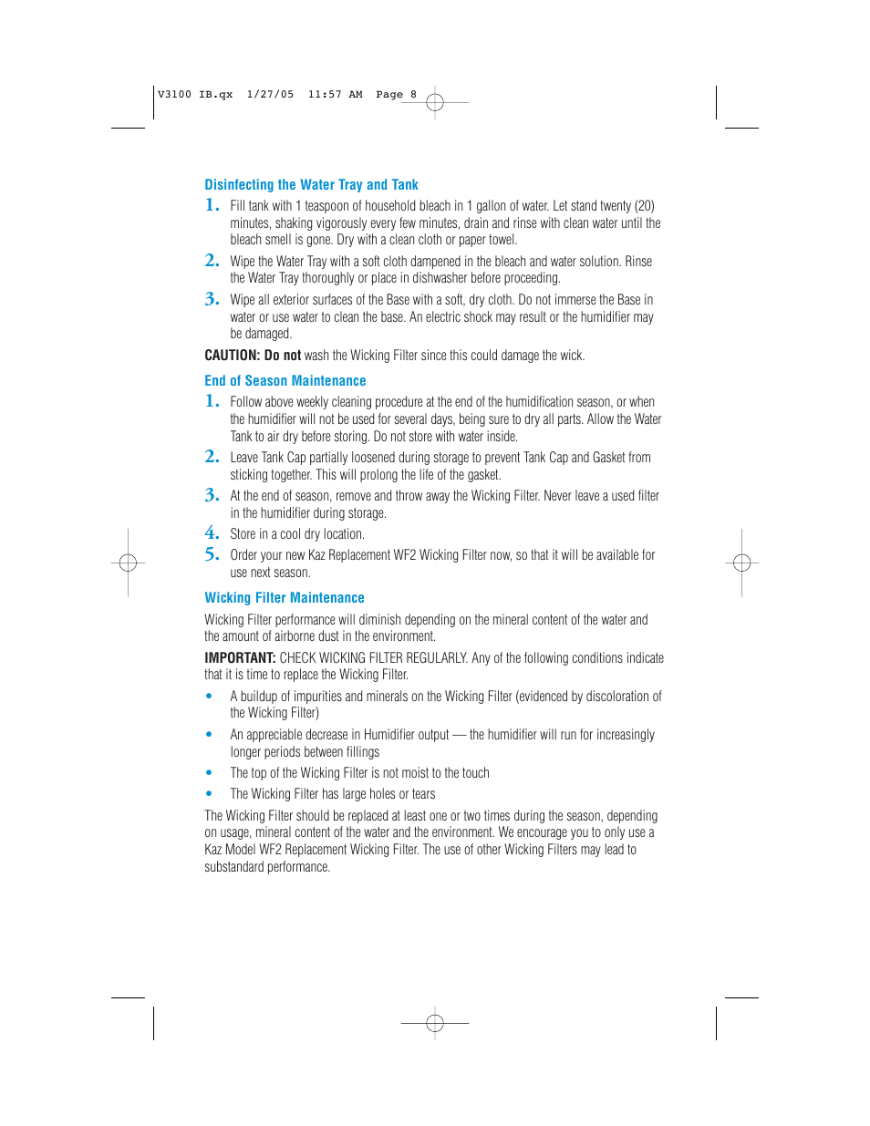 Vicks Cool Mist Humidifier V3100 User Manual | Page 8 / 11