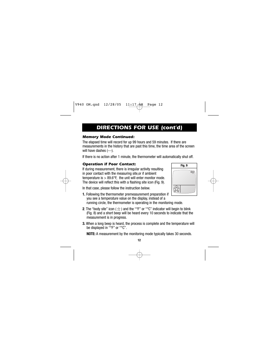 Directions for use (cont’d) | Vicks V940 User Manual | Page 12 / 16