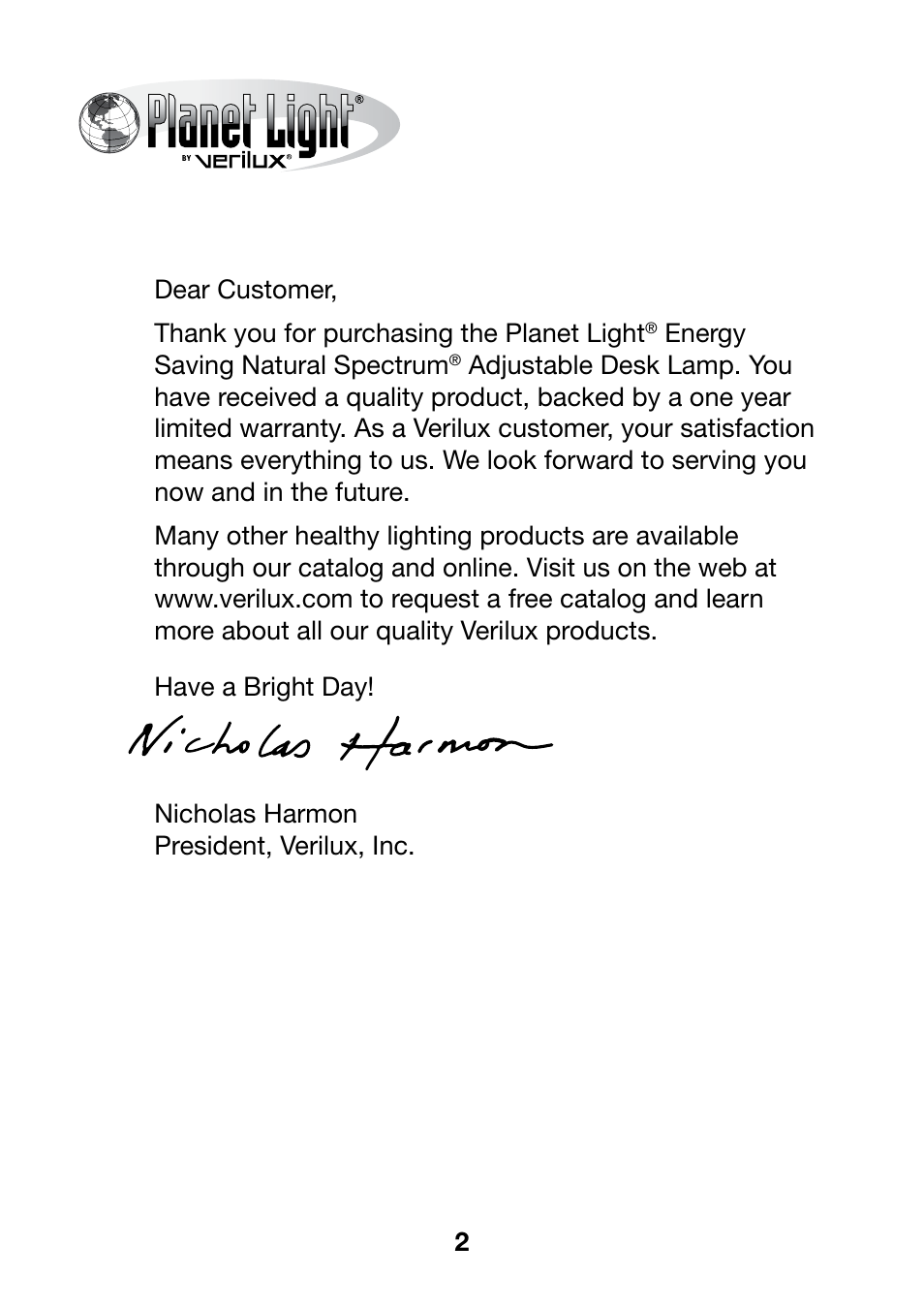 Verilux PL01PLANETLIGHT User Manual | Page 2 / 8