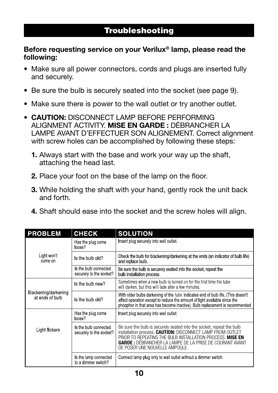 10 header troubleshooting | Verilux PLANETLIGHT PL04 User Manual | Page 10 / 12