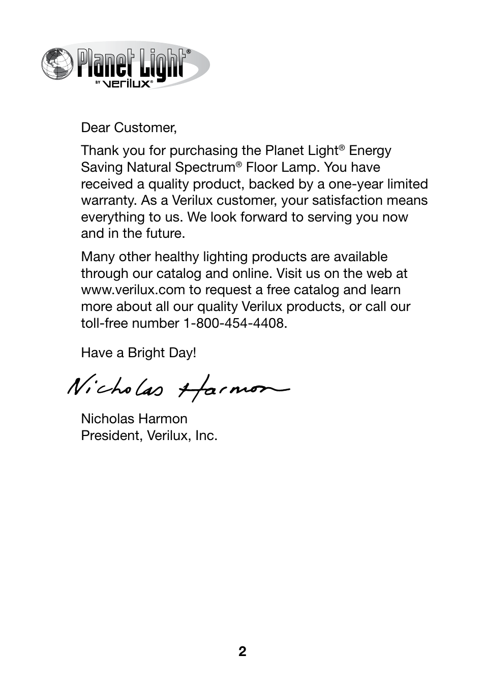 Verilux PLANETLIGHT PL04 User Manual | Page 2 / 12