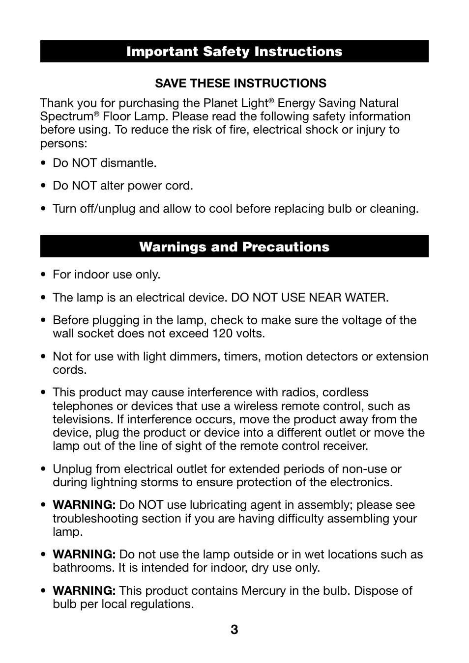 Verilux PLANETLIGHT PL04 User Manual | Page 3 / 12