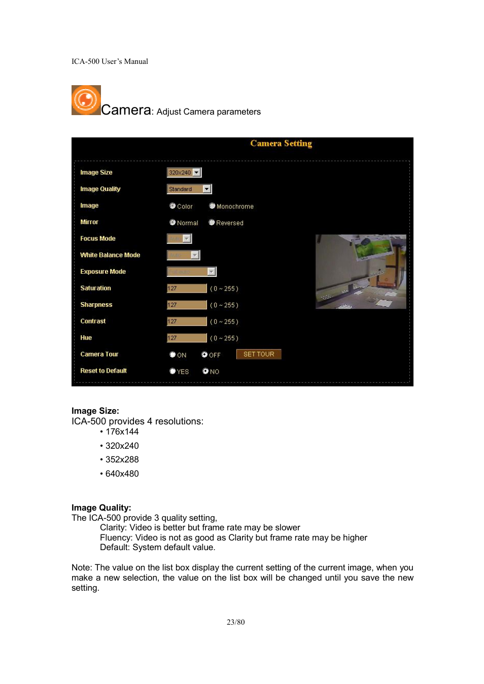 Camera | Veo ICA-500 User Manual | Page 23 / 80