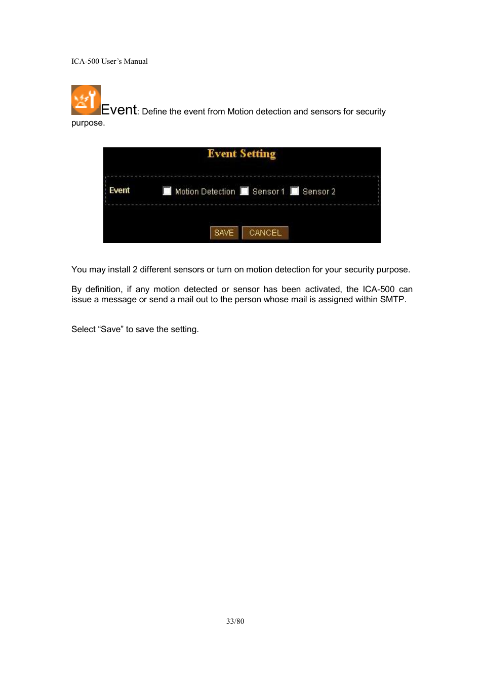 Event | Veo ICA-500 User Manual | Page 33 / 80