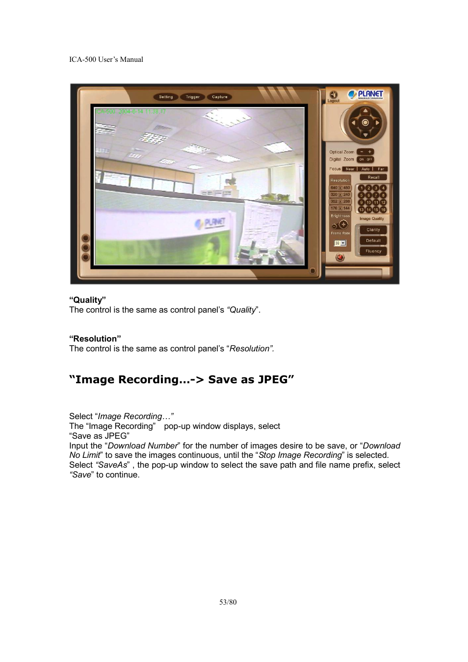 Image recording…-> save as jpeg | Veo ICA-500 User Manual | Page 53 / 80