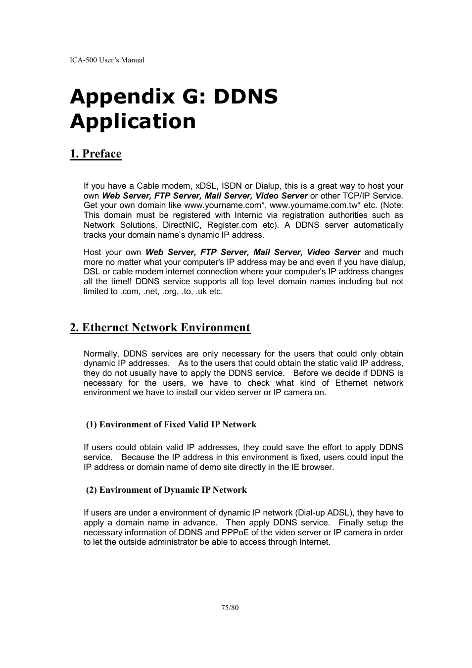 Appendix g: ddns application, Preface, Ethernet network environment | Veo ICA-500 User Manual | Page 75 / 80