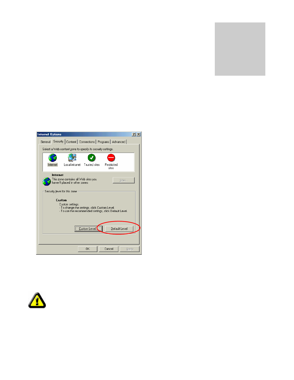 Appendix e: internet explorer security settings, Internet explorer security settings | Veo Observer User Manual | Page 55 / 65