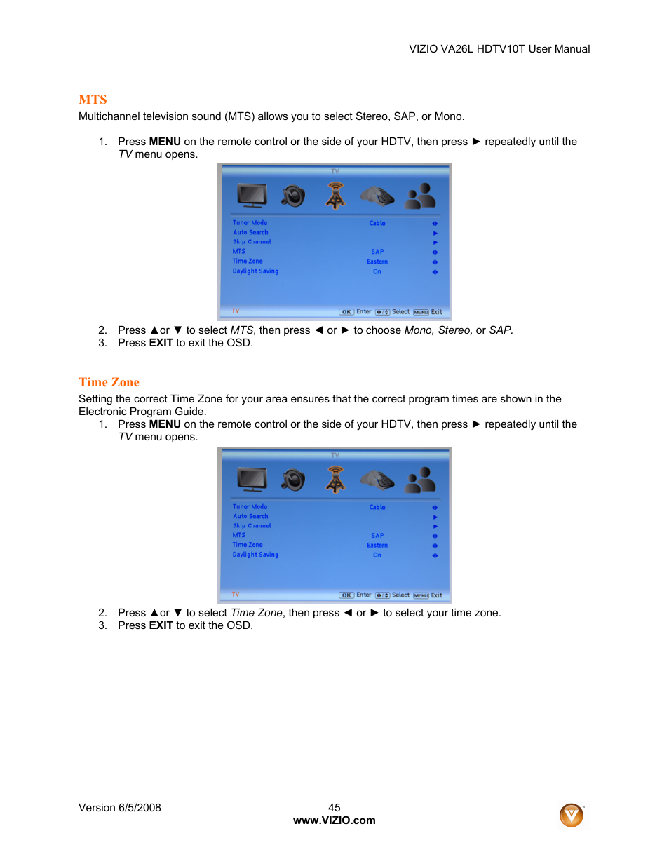 Vizio VA26L User Manual | Page 44 / 70