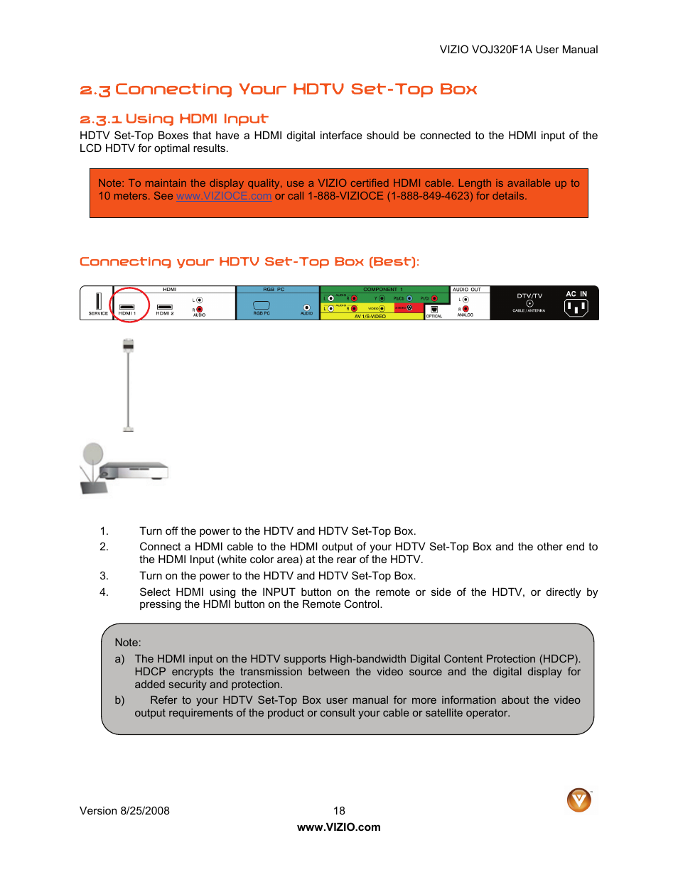 3 connecting your hdtv set-top box | Vizio VOJ320F1A User Manual | Page 18 / 76