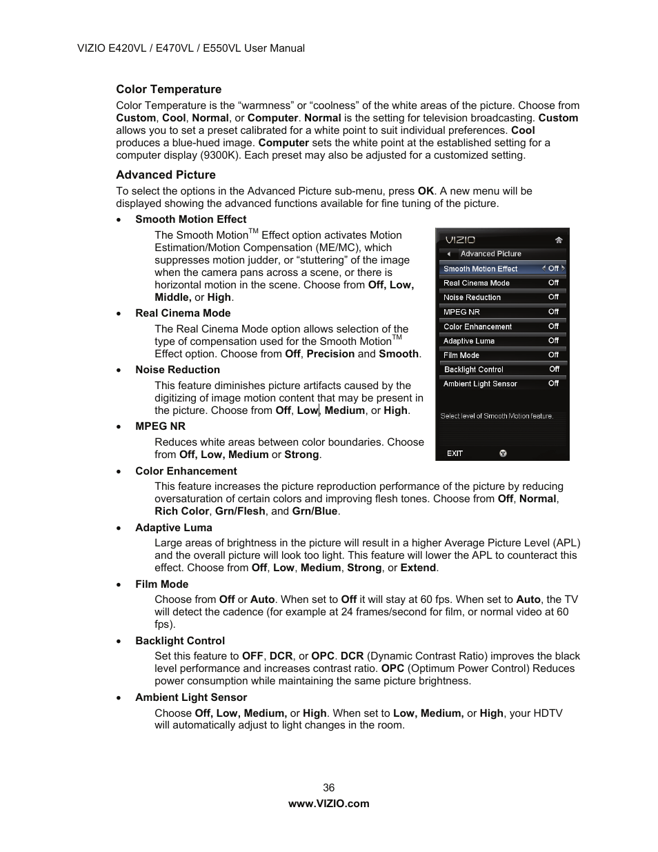 Vizio E550VL User Manual | Page 36 / 73