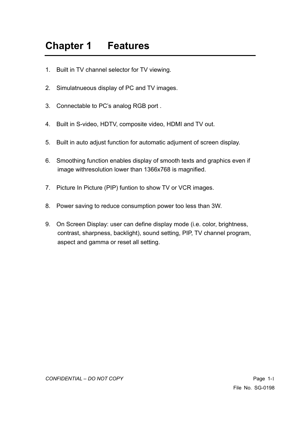 Specifition, On screen display, Factory preset timings | Chapter 1 features | Vizio L42HDTV10A User Manual | Page 4 / 107
