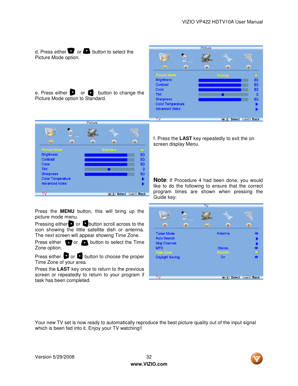 Vizio VP422 HDTV10A User Manual | Page 32 / 71
