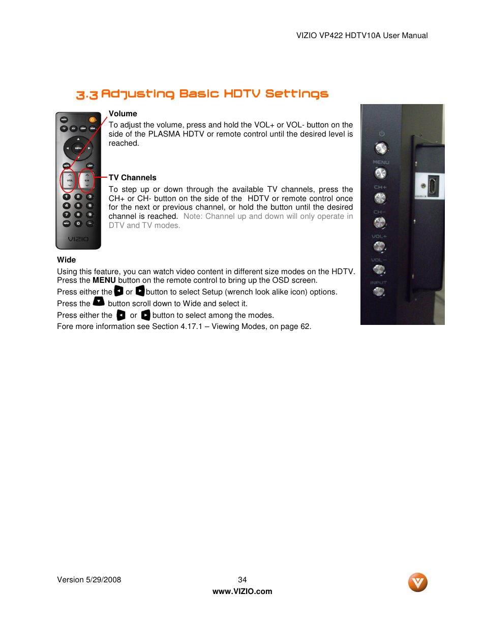 Vizio VP422 HDTV10A User Manual | Page 34 / 71