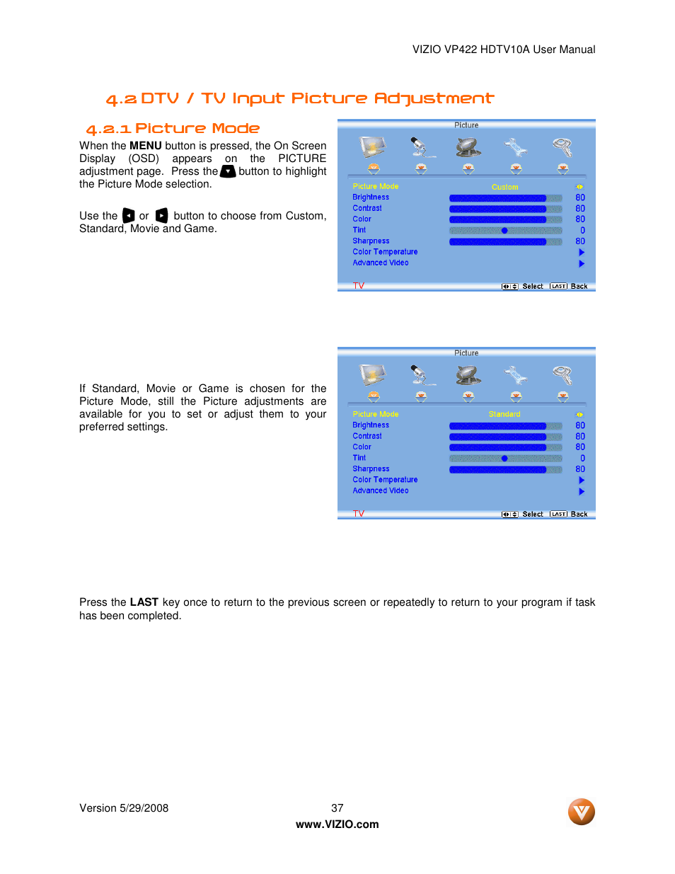 Vizio VP422 HDTV10A User Manual | Page 37 / 71