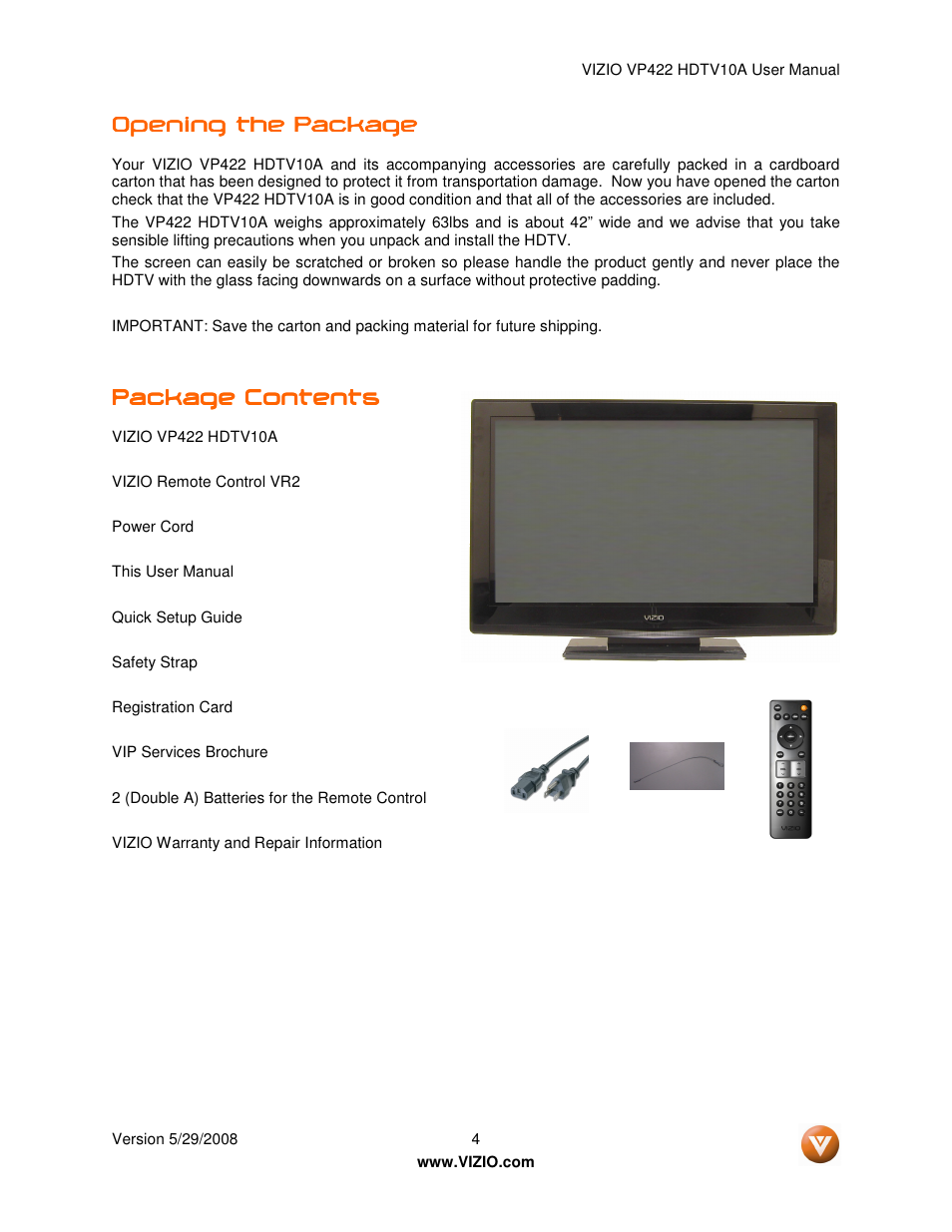 Vizio VP422 HDTV10A User Manual | Page 4 / 71