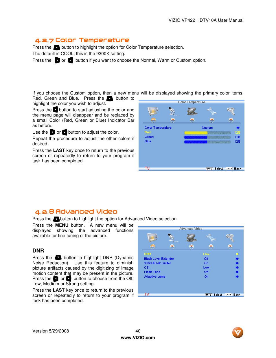 Vizio VP422 HDTV10A User Manual | Page 40 / 71
