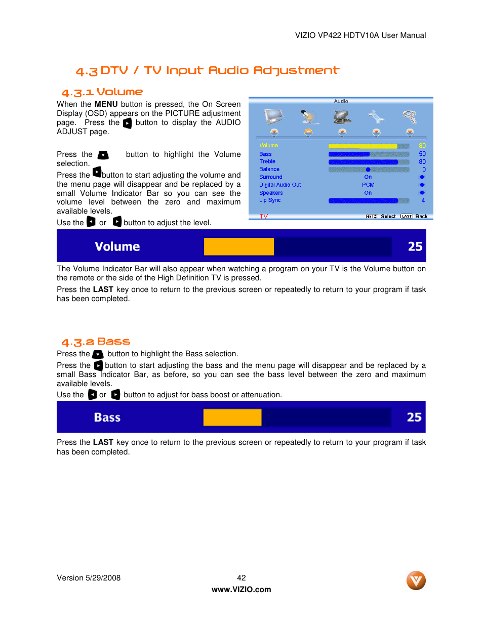Vizio VP422 HDTV10A User Manual | Page 42 / 71