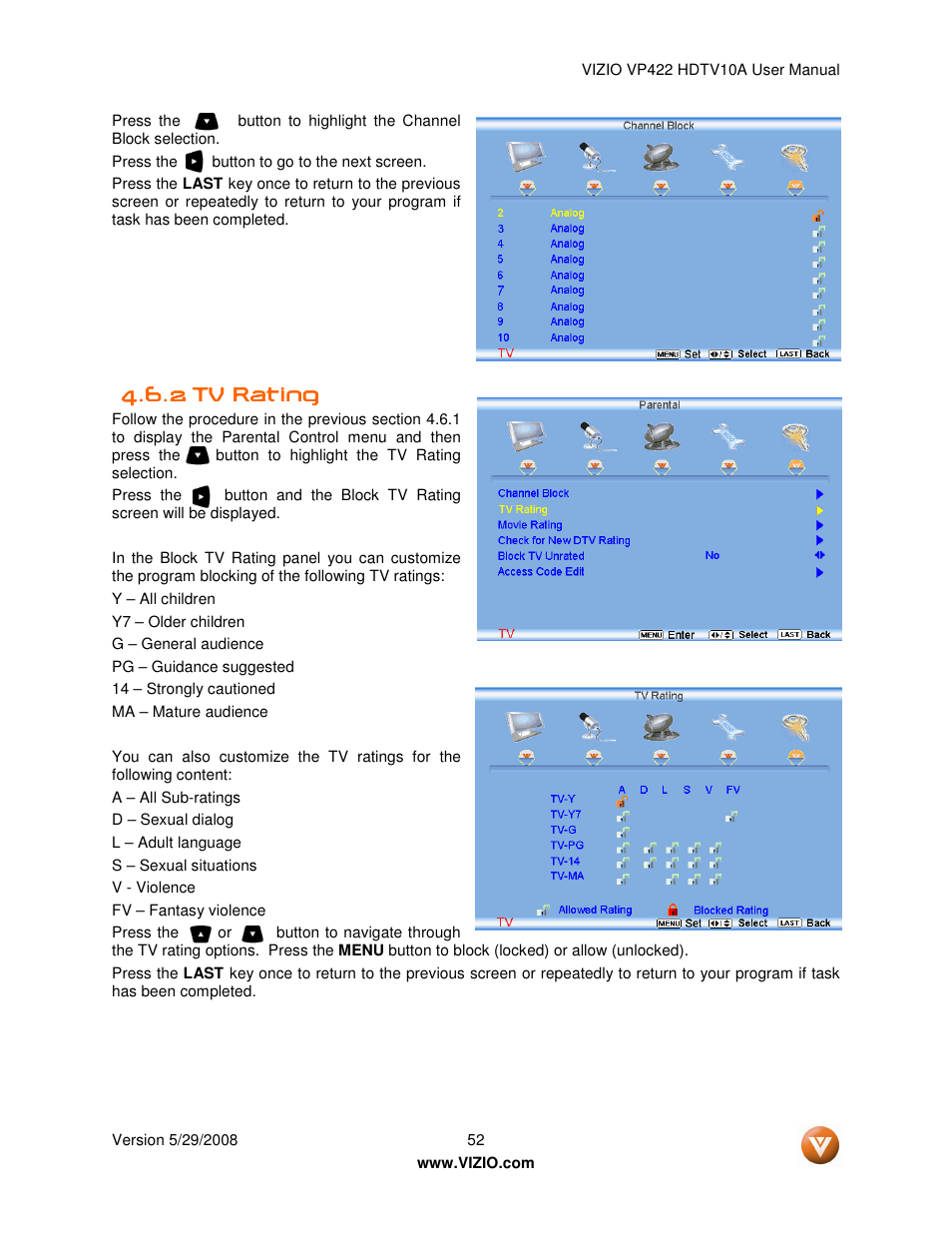 Vizio VP422 HDTV10A User Manual | Page 52 / 71