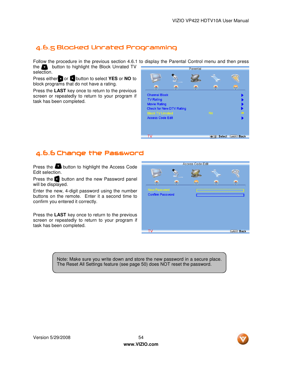 Vizio VP422 HDTV10A User Manual | Page 54 / 71