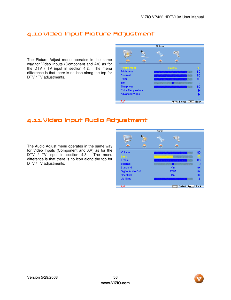 Vizio VP422 HDTV10A User Manual | Page 56 / 71