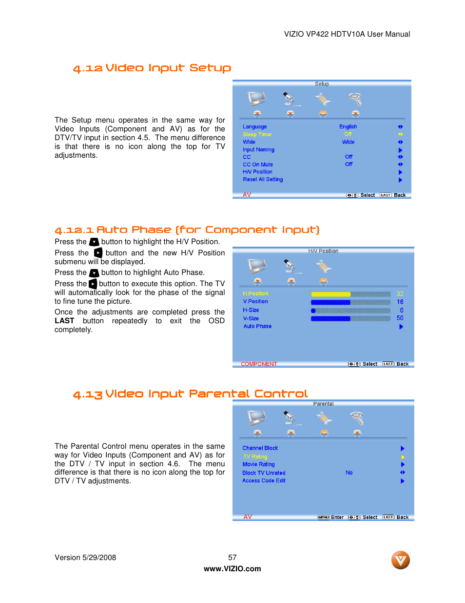 Vizio VP422 HDTV10A User Manual | Page 57 / 71