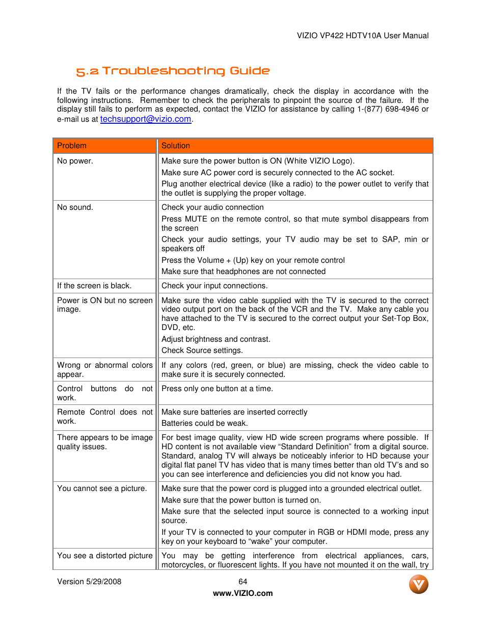Vizio VP422 HDTV10A User Manual | Page 64 / 71