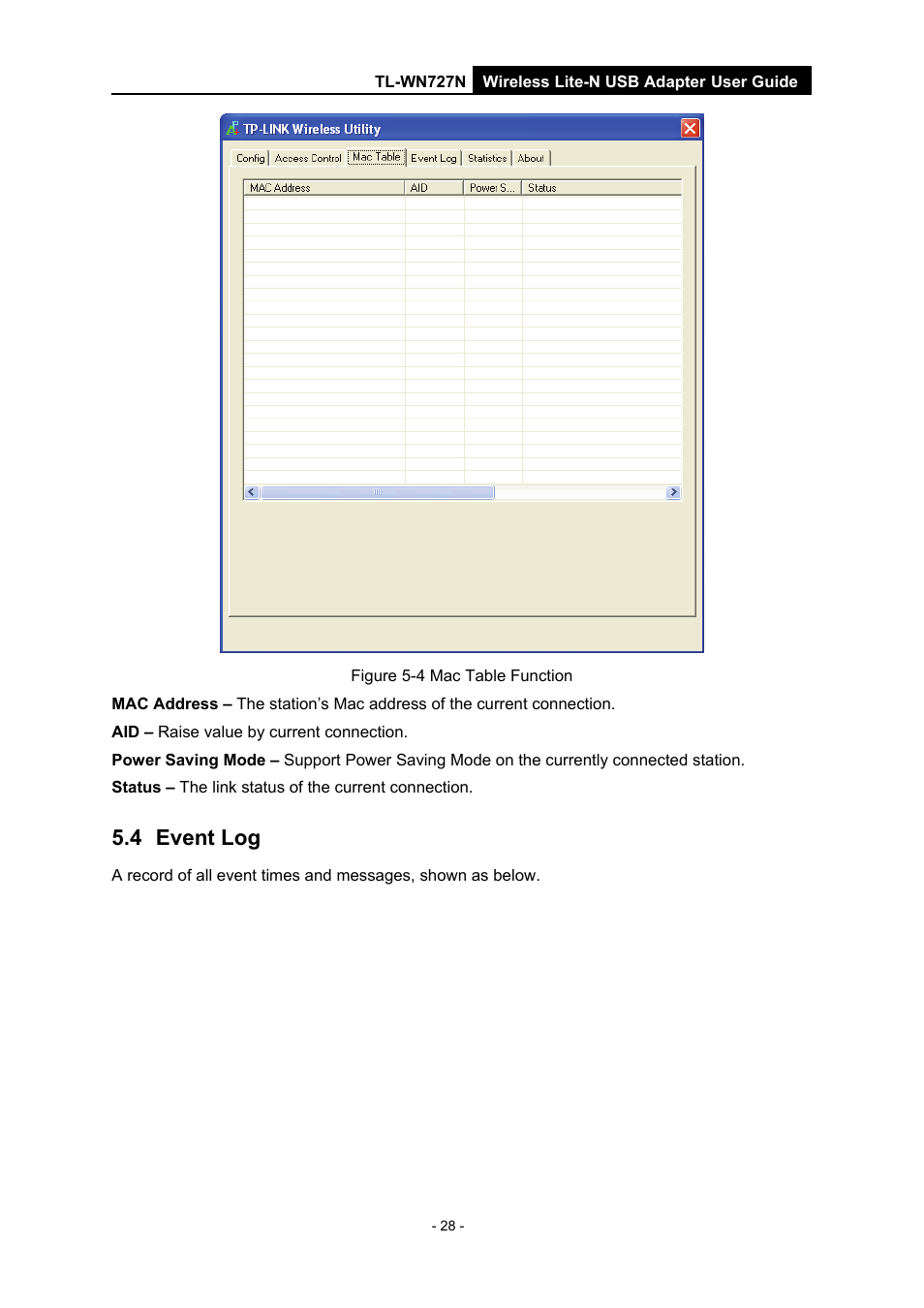 4 event log, Event log | Vizio TL-WN727N User Manual | Page 32 / 38
