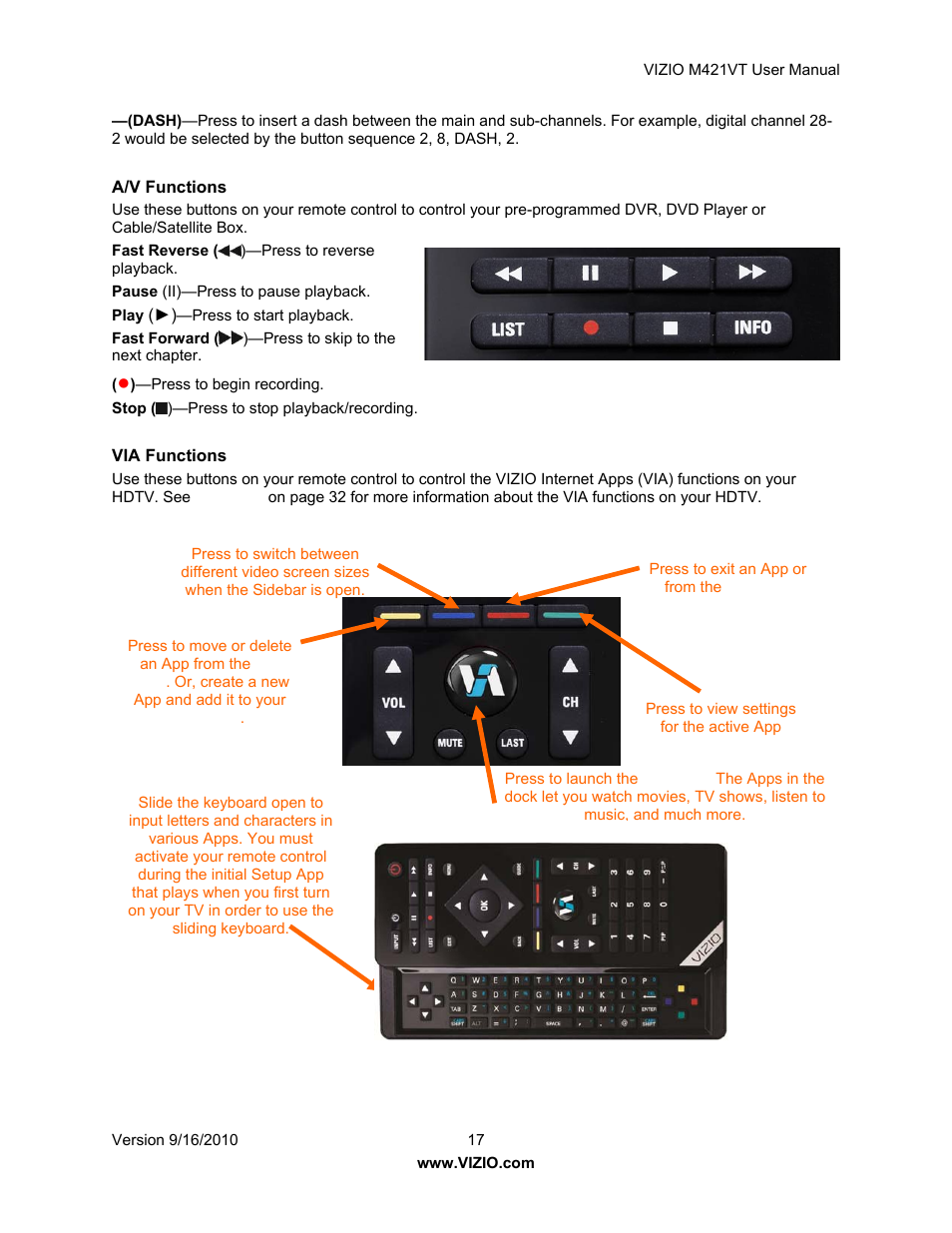 Vizio M421VT User Manual | Page 17 / 65