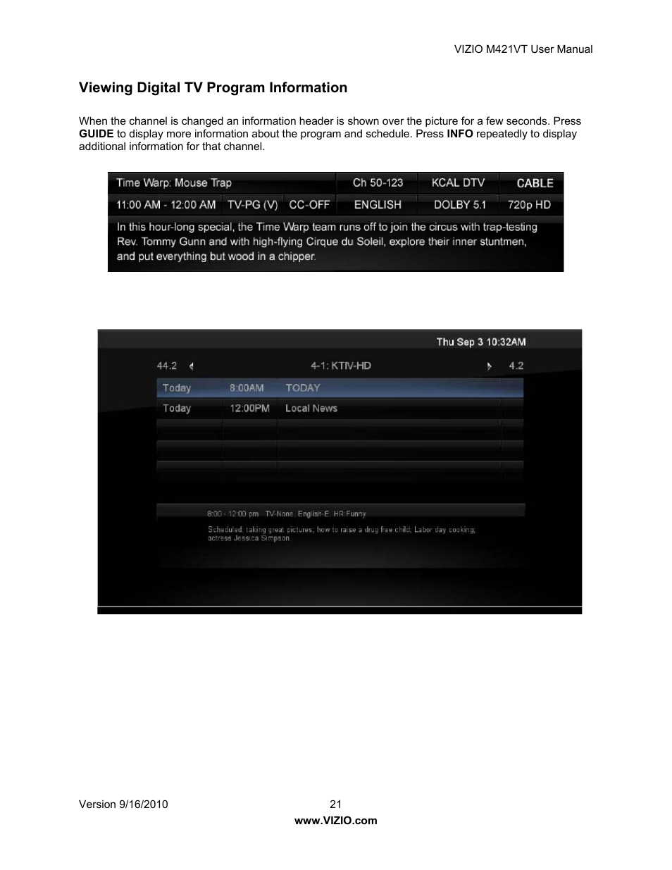 Vizio M421VT User Manual | Page 21 / 65
