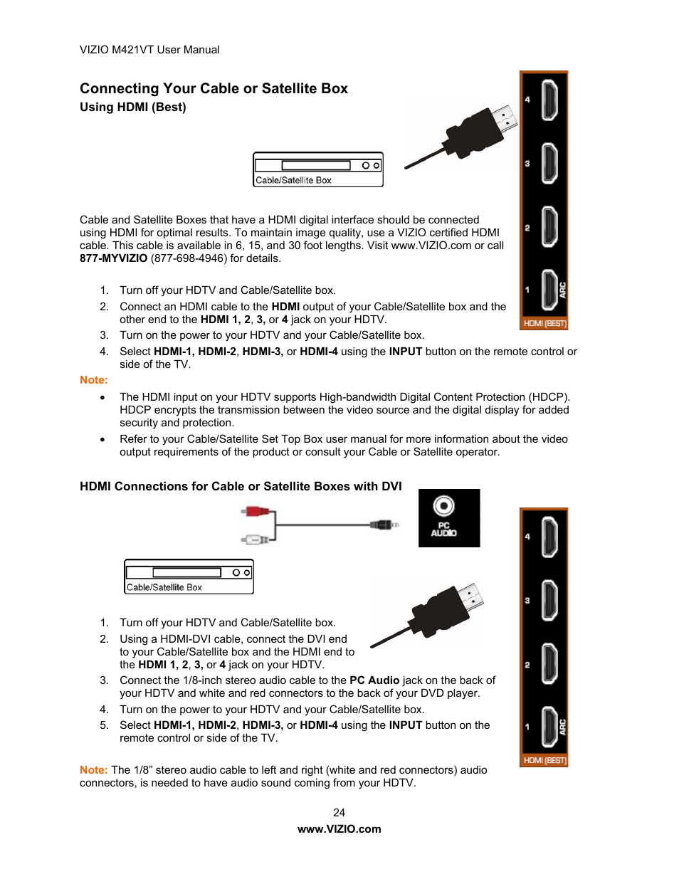 Connecting your cable or satellite box | Vizio M421VT User Manual | Page 24 / 65