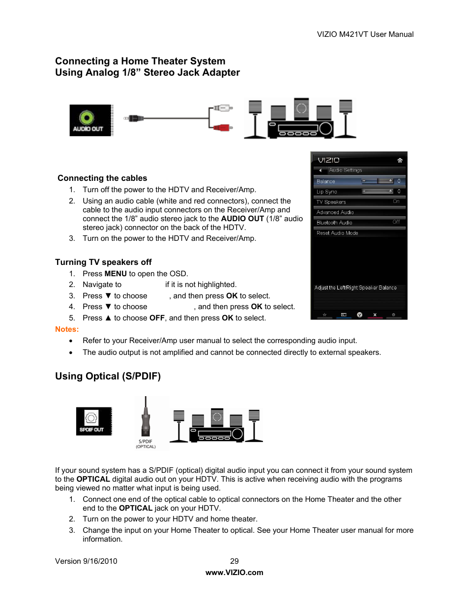 Using optical (s/pdif) | Vizio M421VT User Manual | Page 29 / 65