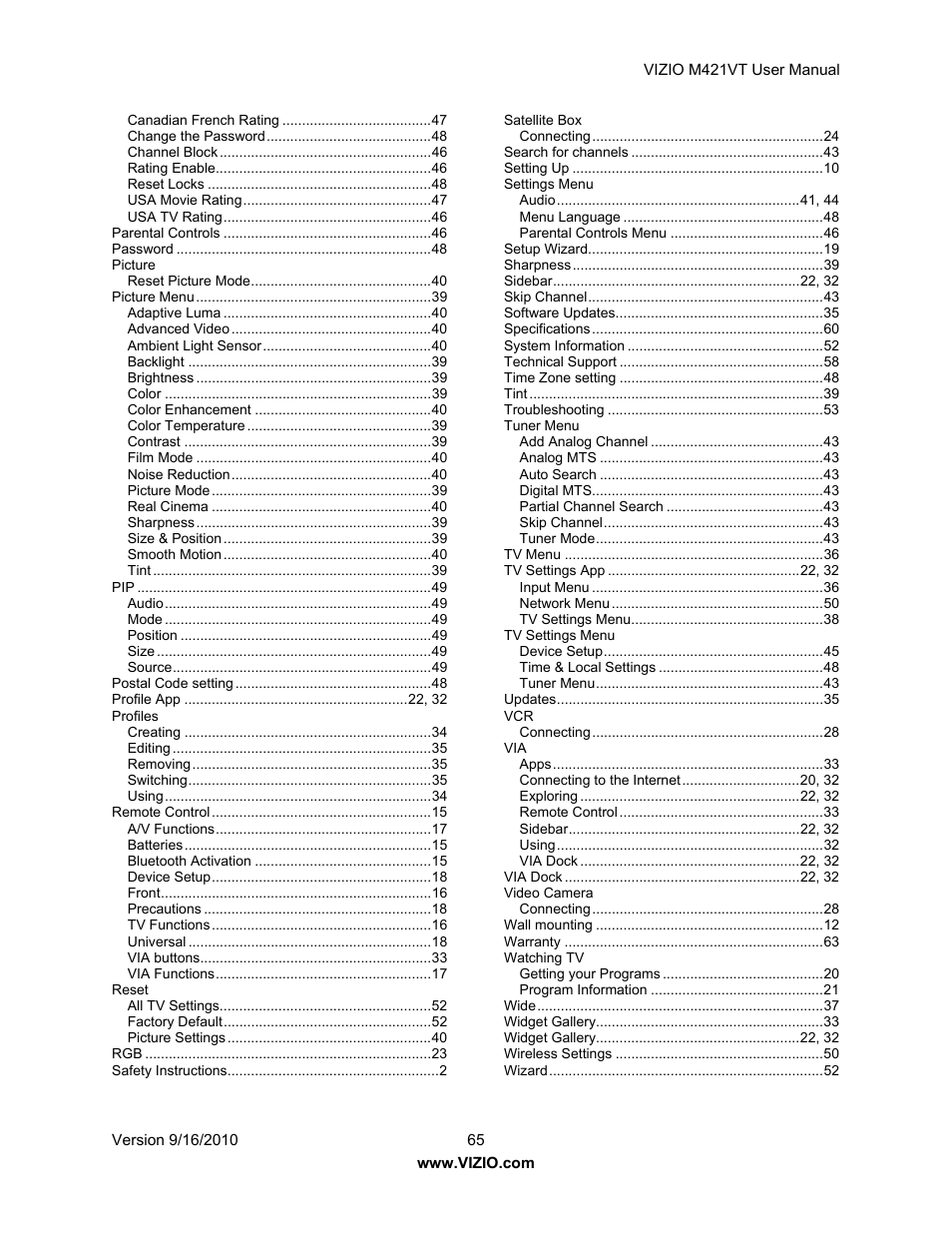 Vizio M421VT User Manual | Page 65 / 65