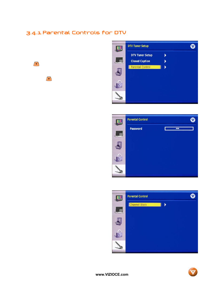 1 parental controls for dtv | Vizio VP50HDTV User Manual | Page 40 / 73