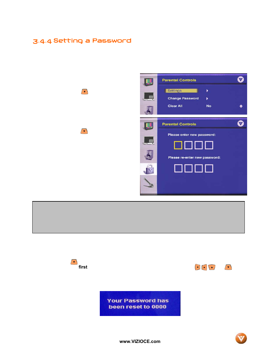 4 setting a password | Vizio VP50HDTV User Manual | Page 44 / 73