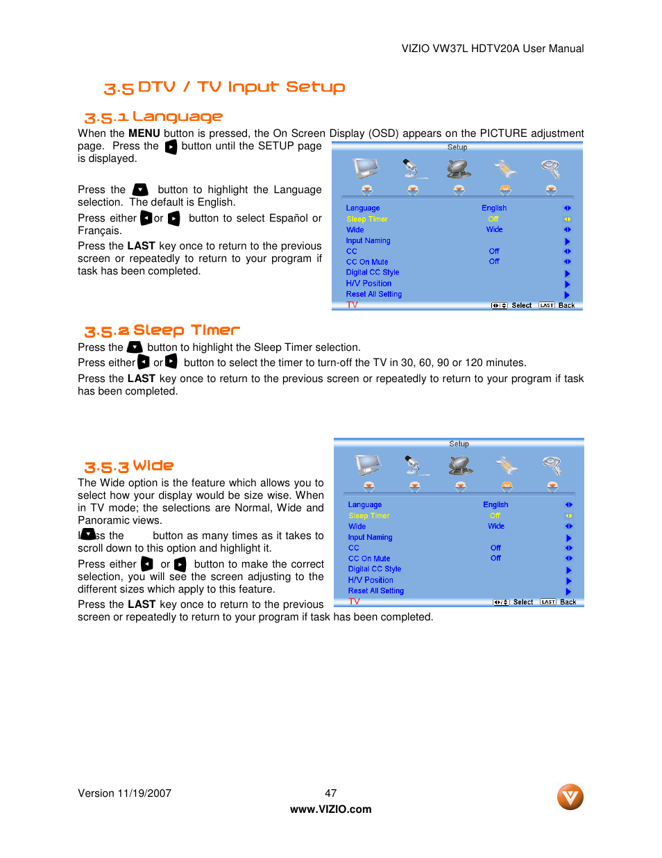 Vizio VW37L HDTV20A User Manual | Page 47 / 70